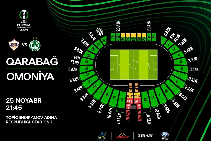 Qarabağ - Omoniya oyununun biletləri satışa çıxarılır