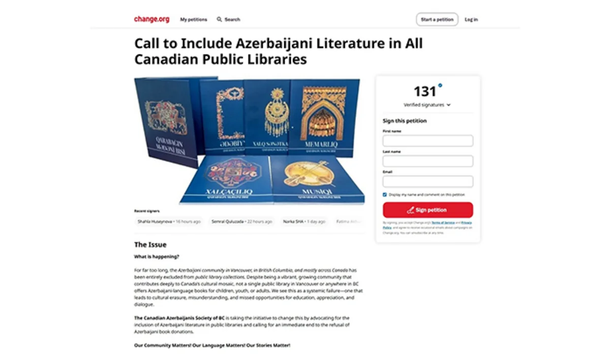 Kanadada yaşayan azərbaycanlılar kitabxanalara ana dilində kitabların qəbul edilməməsinə etiraz edir