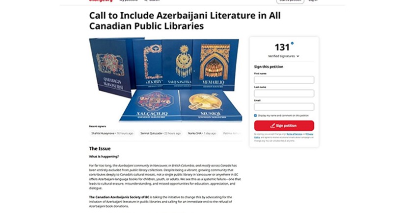 Kanadada yaşayan azərbaycanlılar kitabxanalara ana dilində kitabların qəbul edilməməsinə etiraz edir
