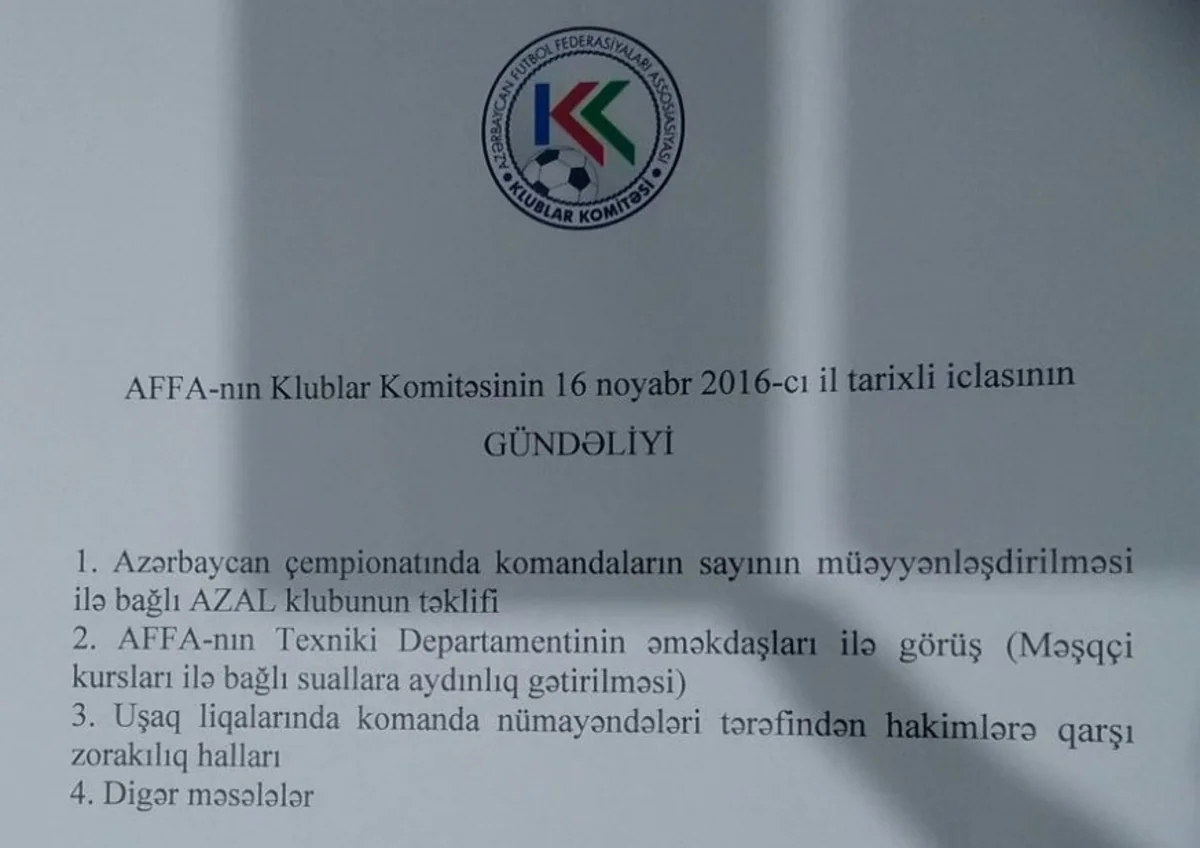 AFFA Klublar Komitəsinin iclasının gündəliyi müəyyənləşib