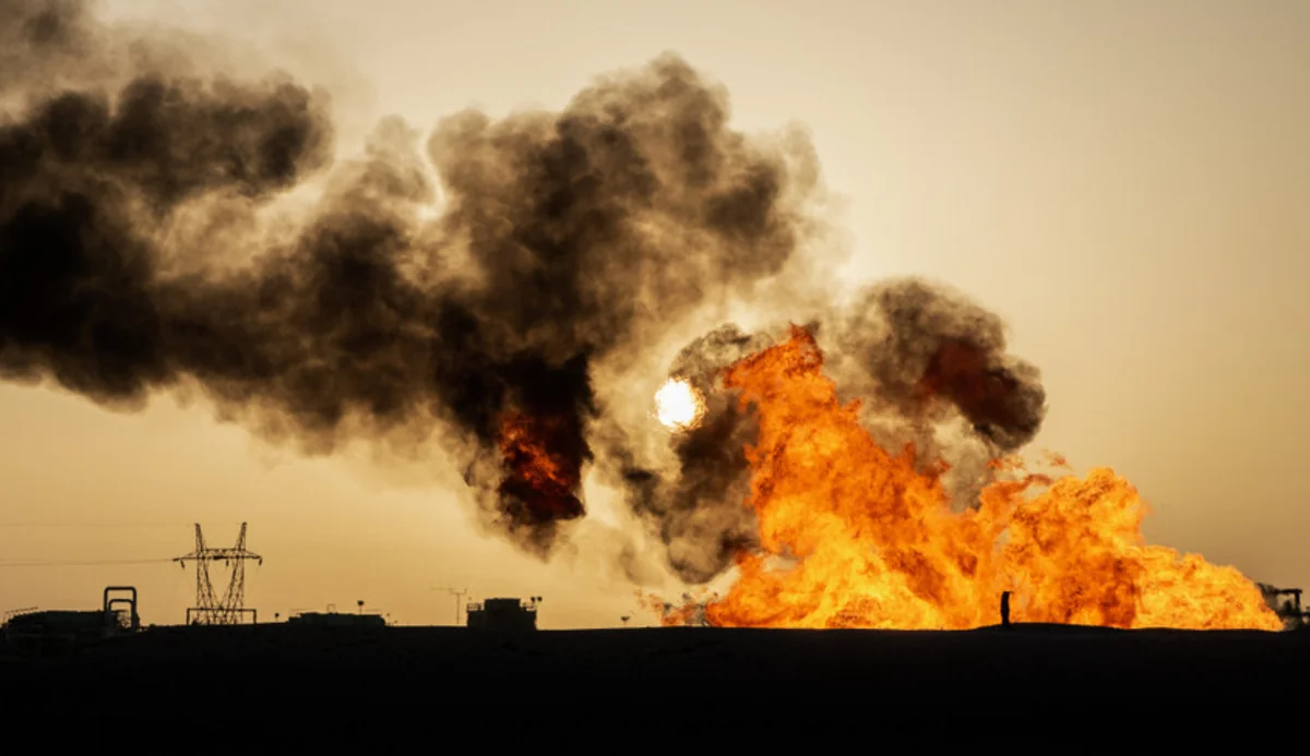 Oil well on fire in western Kazakhstan
