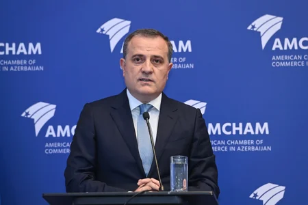 Jeyhun Bayramov speaks at AmCham event