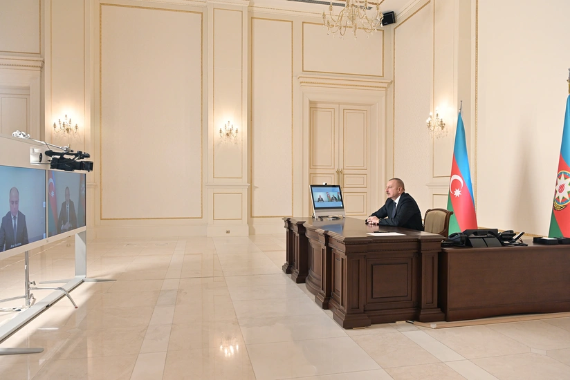 President Ilham Aliyev receives in a video format Anar Karimov