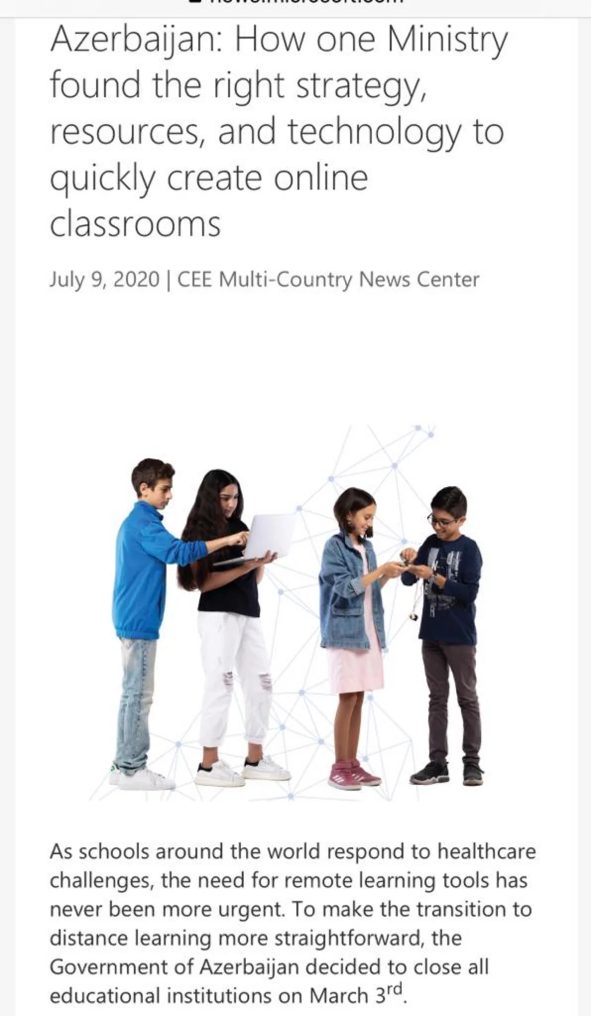 Microsoft şirkəti Azərbaycanın rəqəmsal təhsil təcrübəsindən yazıb