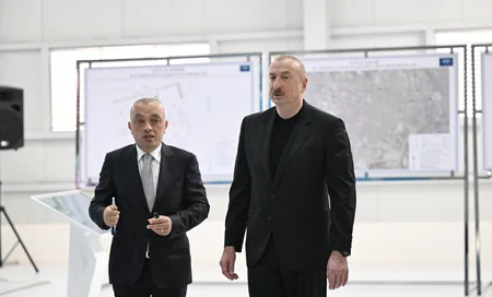 Президент Ильхам Алиев принял участие в открытии в Евлахе водоочистной установки