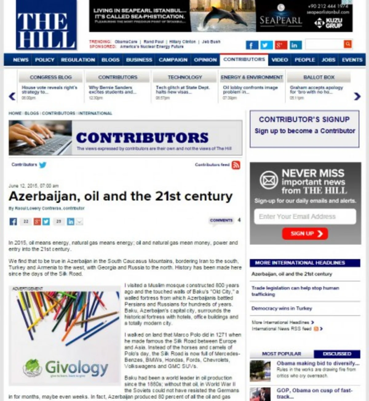 The Hill posts article on economic development of Azerbaijan