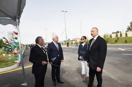 President Ilham Aliyev inaugurates a new bridge in Pirallahi settlement