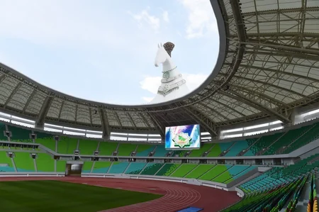 President Ilham Aliyev views Ashgabat Olympic Complex