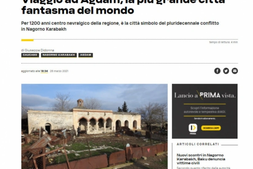 Italian news agency AGI publishes article about Azerbaijan's ghost city of Aghdam