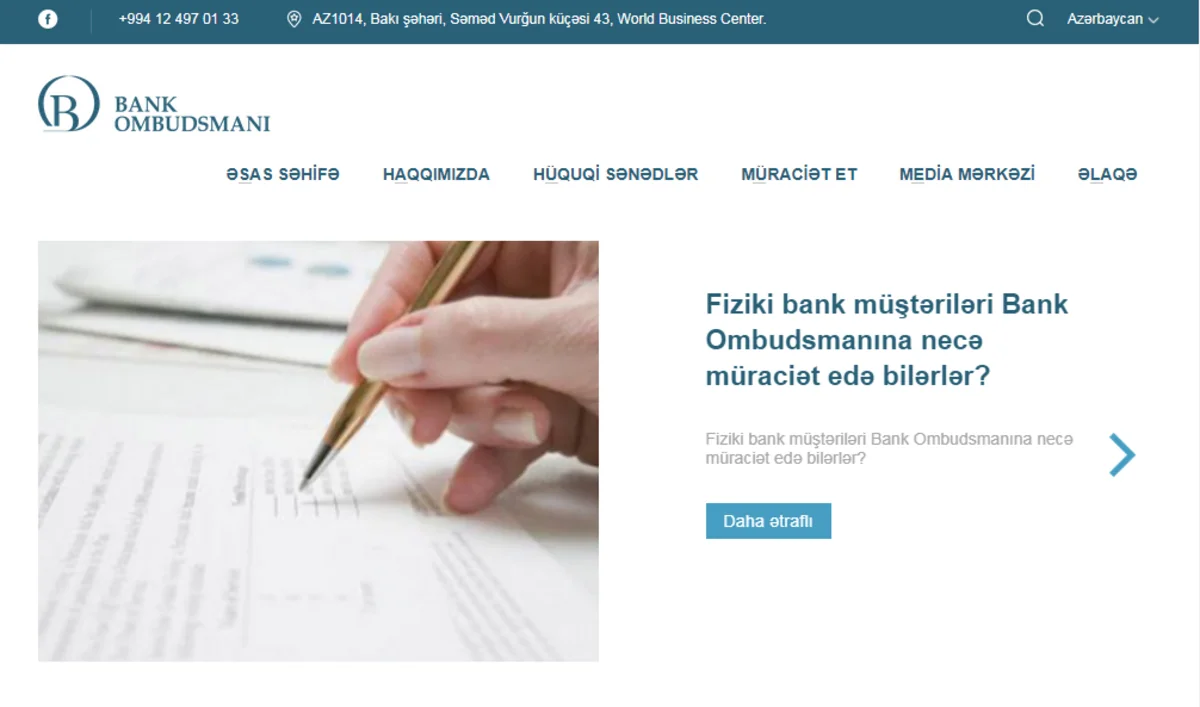 Bank Ombudsmanının saytı fəaliyyətə başlayıb