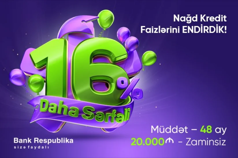 “Bank Respublika” kredit faizlərini 16%-ə endirdi, daha sərfəli etdi!