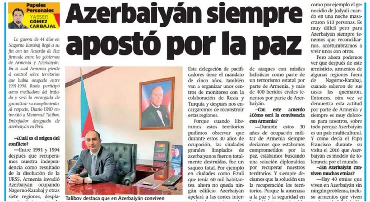Ermənistanın Azərbaycana qarşı təcavüzünün tarixi Peru mətbuatında