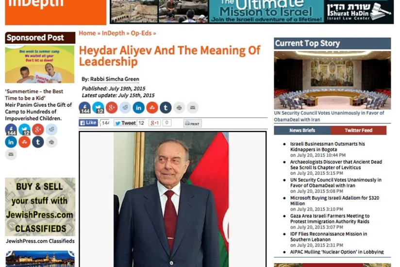 ABŞ mətbuatında Heydər Əliyevlə bağlı məqalə dərc olunub