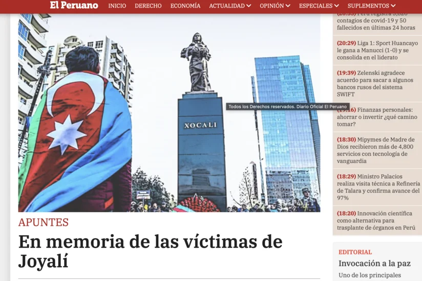 Peru rəsmi dövlət qəzetində Xocalı ilə əlaqədar məqalə dərc edilib