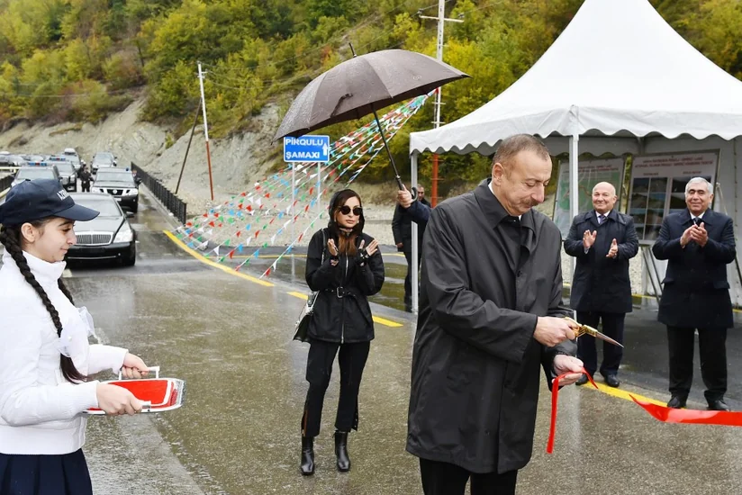 President Ilham Aliyev opens Pirgulu-Damirchi highway in Shamakhi