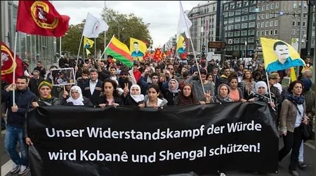 Almaniyada PKK tərəfdarlarının nümayişində polislə qarşıdurma olub, saxlanılanlar var
