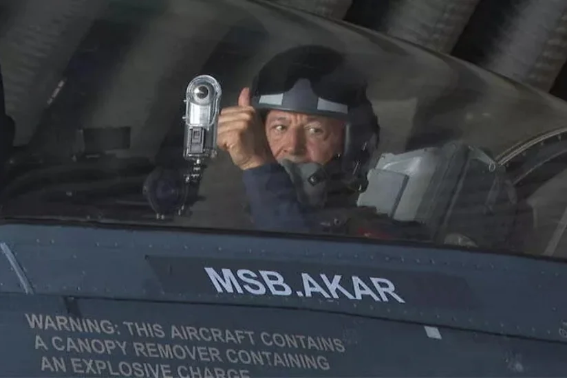 Turkish defence minister pilots F-16 fighter jet over northern Aegean Sea