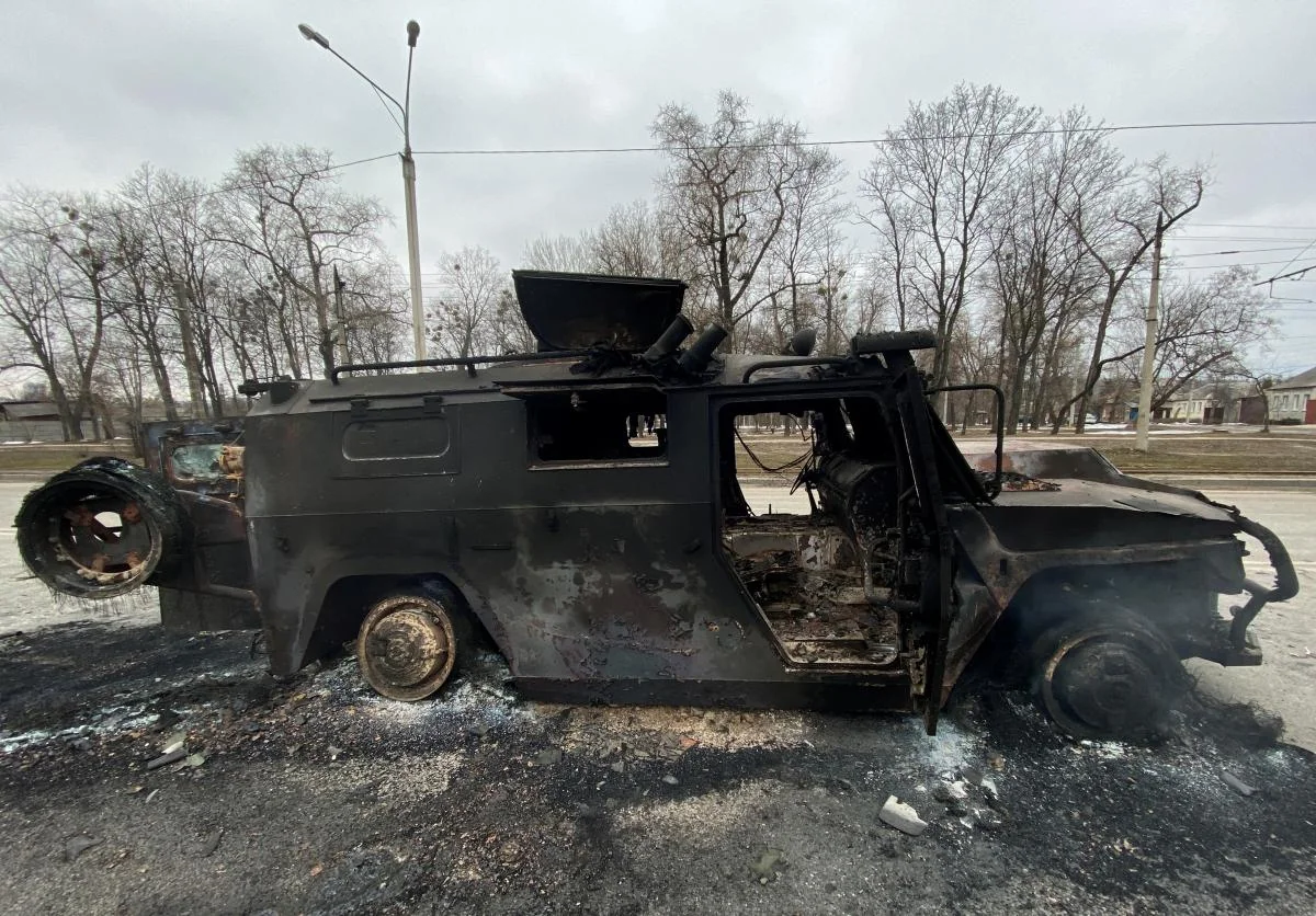 Convoy of Russian military hardware destroyed in Kharkiv