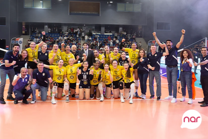 “Nar” voleybol üzrə ölkə çempionlarını təbrik edir