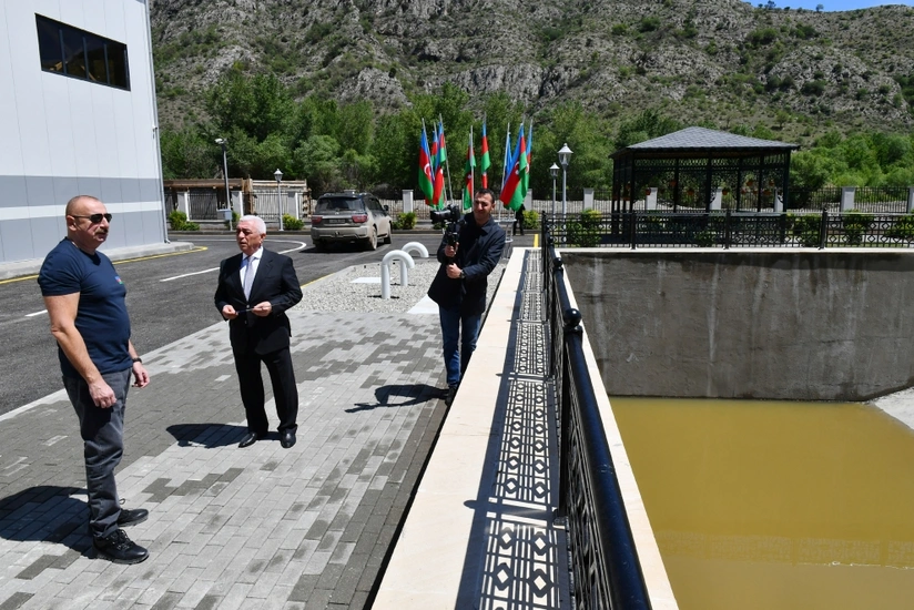 Ilham Aliyev views construction progress at Sarigishlag hydroelectric power station owned by Azerenergy in Zangilan