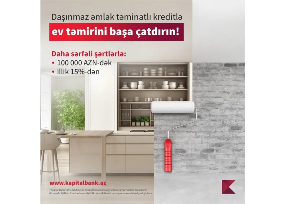 Daşınmaz əmlak girov qoymaqla təmir işləri üçün sərfəli kredit əldə edin!
