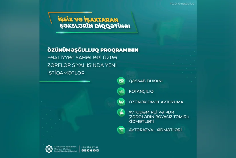 Özünüməşğulluq proqramına beş yeni istiqamət əlavə edilib