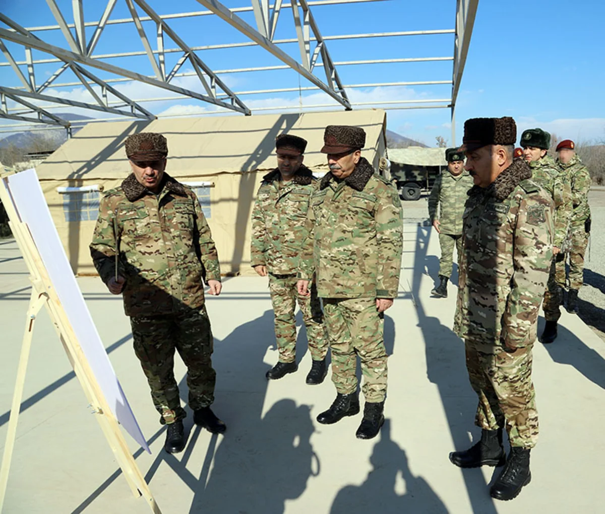 Defense minister views construction work in Azerbaijan's liberated territories