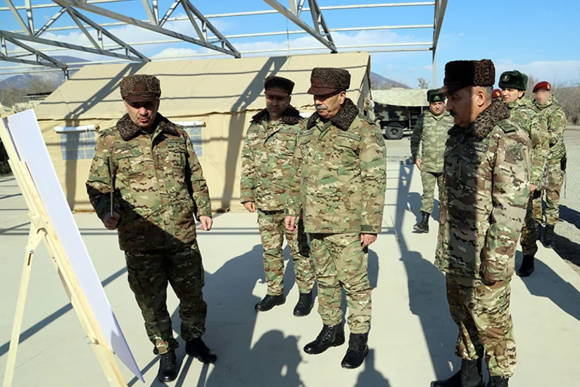 Defense minister views construction work in Azerbaijan's liberated territories