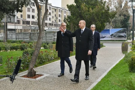 President Ilham Aliyev views ongoing renovation works in another park in Baku