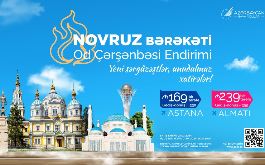 AZAL Od çərşənbəsində Almatı və Astanaya aviabiletlərə endirim təklif edir 