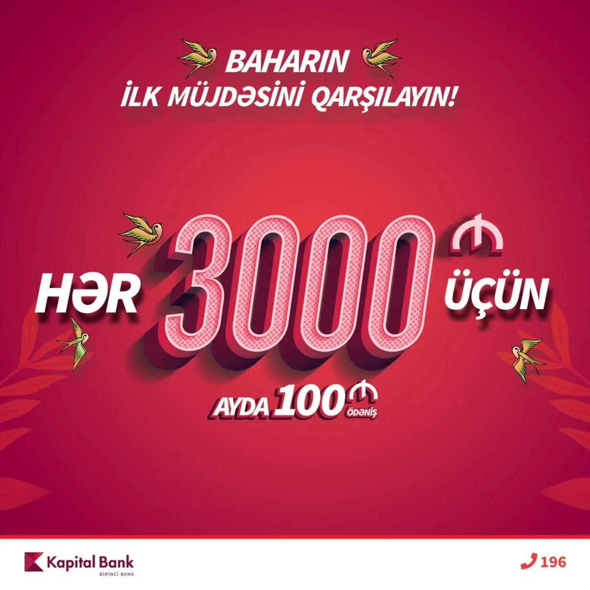 3 000 manat alın, ayda 100 manat ödəyin!