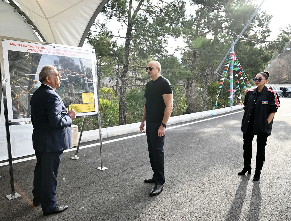 Prezident İlham Əliyev və xanımı Ağdərənin Umudlu kəndinə gedən avtomobil yolunun açılışında iştirak edib - YENİLƏNİB