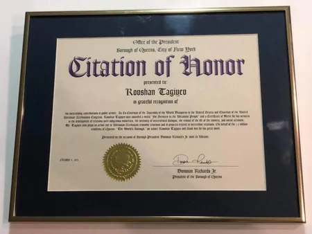 Azerbaijani elected as honorary friend of Queens, NYC