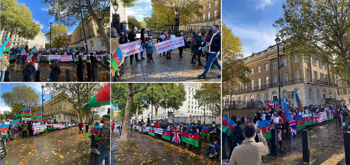 Azerbaijanis protest Ganja terror before Boris Johnson's office