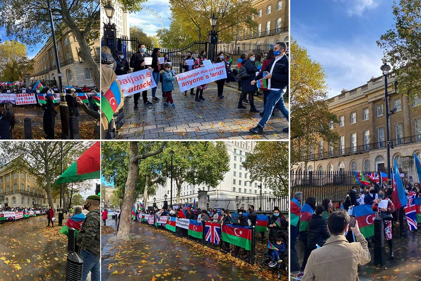 Azerbaijanis protest Ganja terror before Boris Johnson's office