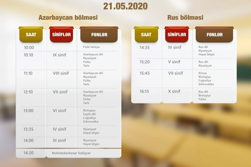 Teledərslərin sabaha olan cədvəli açıqlandı