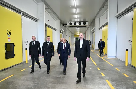 President Ilham Aliyev inspects operations of horticulture and cold storage complex in Gusar District
