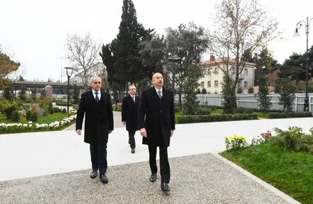 President Ilham Aliyev views ongoing renovation works in another park in Baku