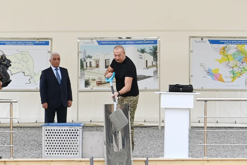 Президент Азербайджана заложил фундамент узловой подстанции Лачын
