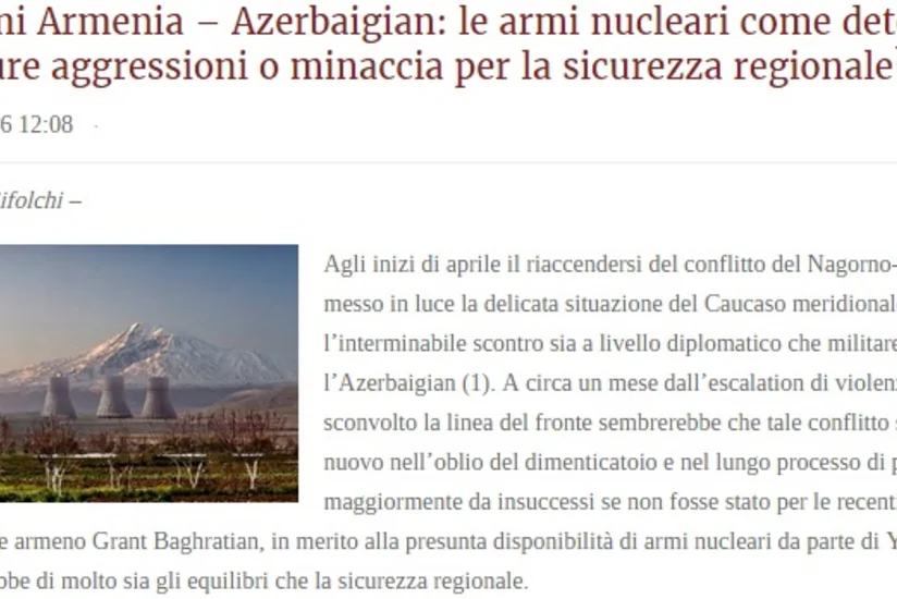 ​İtaliya mətbuatında Ermənistanın Azərbaycana qarşı nüvə silahı ilə təhdidinə dair məqalə dərc olunub