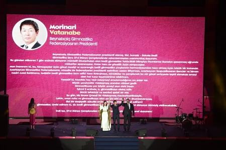 President Ilham Aliyev and first lady Mehriban Aliyeva attend opening of Rhythmic Gymnastics World Championships