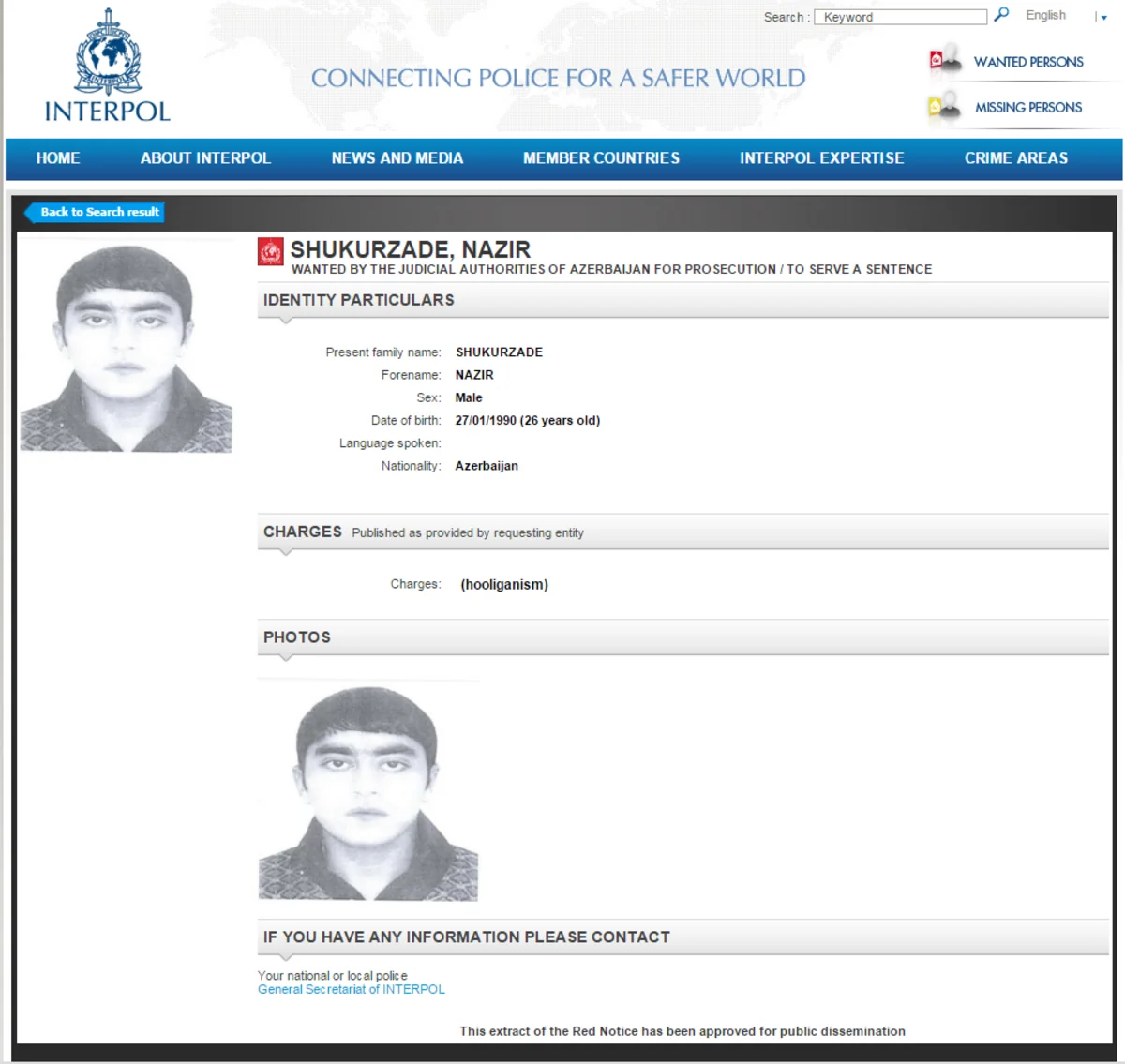 ​Azərbaycan dövləti daha bir şəxsi beynəlxalq axtarışa verib - FOTO