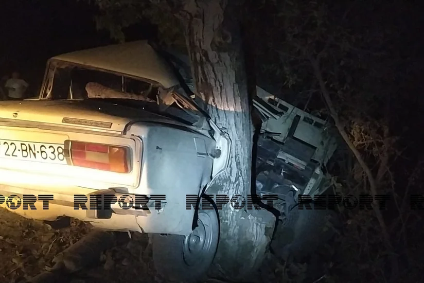 В Огузе автомобиль врезался в дерево, есть пострадавшие