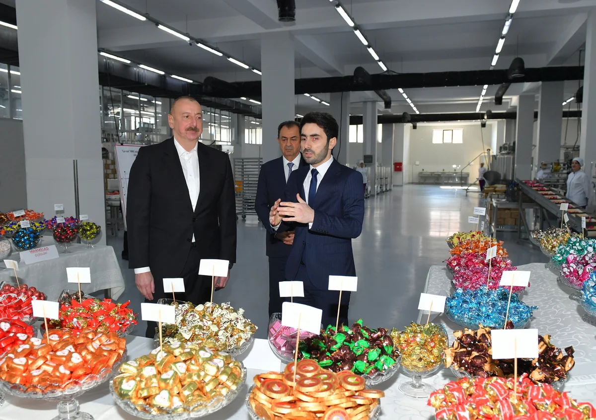 President Ilham Aliyev examines operations of confectionery manufacturing enterprise in Lankaran