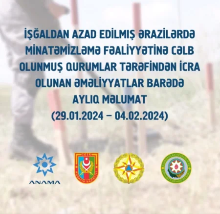 Azad olunmuş ərazilərdə daha 94 mina, 150 sursat aşkarlanıb, 336.5 ha ərazi təmizlənib
