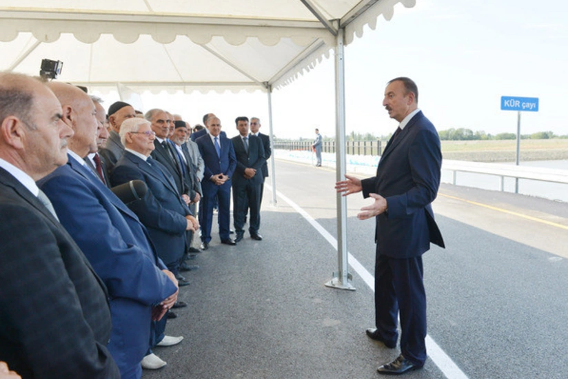 President Ilham Aliyev attended the opening of a bridge over the Kura river