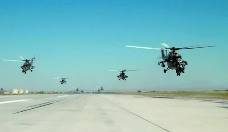 Training flights held in aviation military unit of Separate Combined-Arms Army