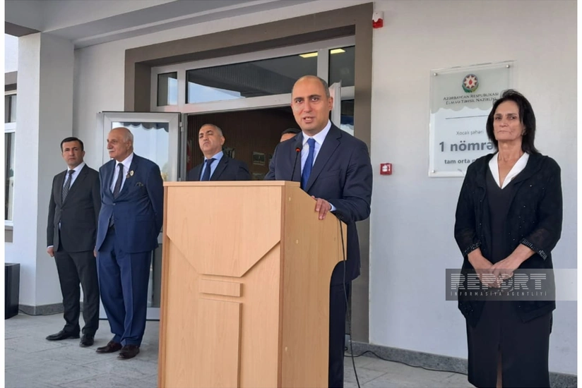 Elm və təhsil naziri Xocalıda yeni inşa edilən məktəbin ilk dərs günündə iştirak edib