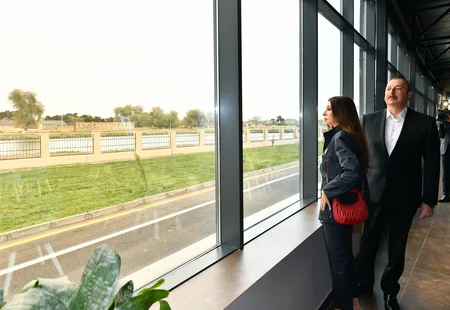 Ilham Aliyev and Mehriban Aliyeva attend inauguration of Neftchala Olympic Sports Complex