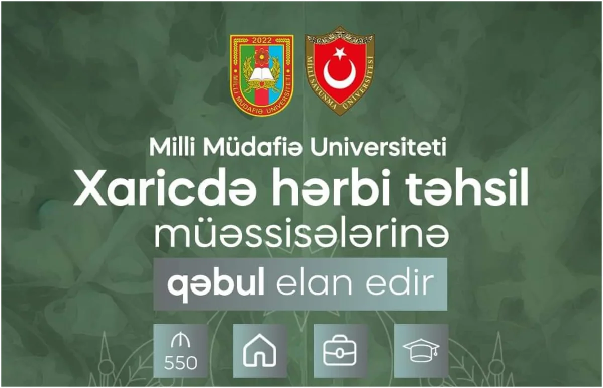 Milli Müdafiə Universiteti bakalavr pilləsi üzrə Türkiyənin ali hərbi təhsil müəssisələrinə qəbul elan edir